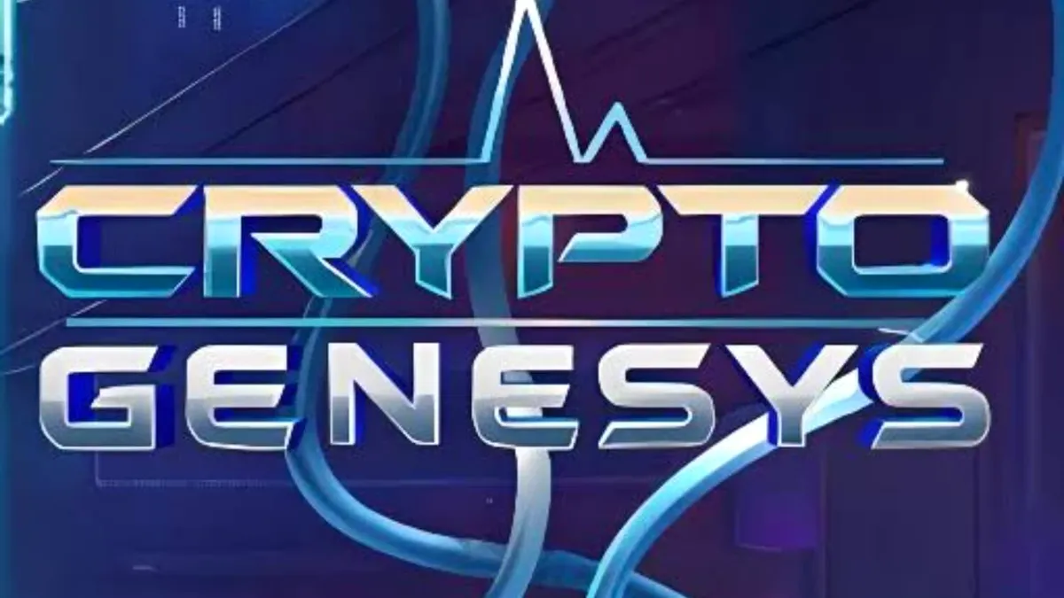 Interface futurista e neon do slot Crypto Genesys com símbolos de criptomoedas